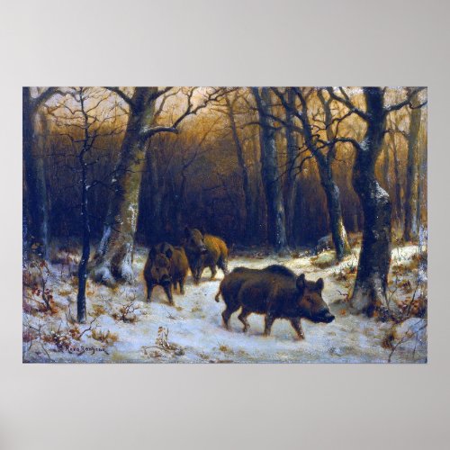 Bonheur _ Wild Boars In The Snow Poster