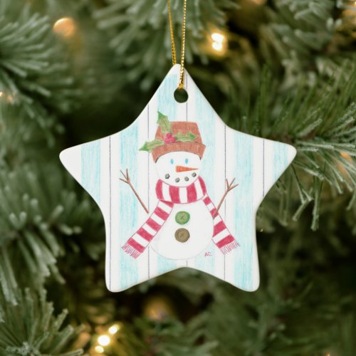 Bonhomme de neige ceramic ornament