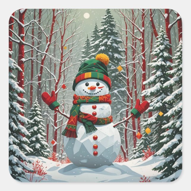 Bonhomme de neige square sticker (Front)