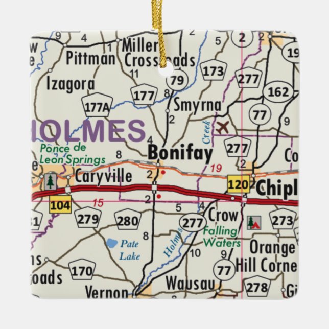 Bonifay Florida Map Ceramic Ornament (Front)