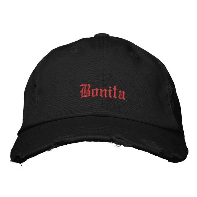 Bonita Black Old English Womens Embroidered Baseball Cap (Front)