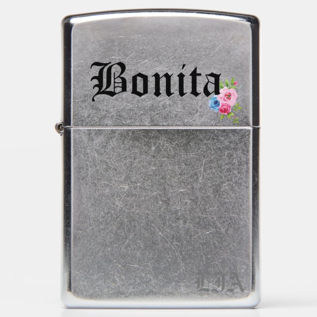 Bonita Initial Zippo Brushed Chrome Pocket Lighter (Front)