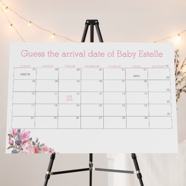 Bonjour Bebe | Baby Shower Due Date Calendar Foam Board (In Situ (Stand))