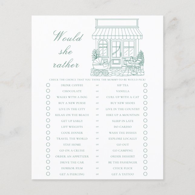 Bonjour Bebe Baby shower Would she rather (Front)