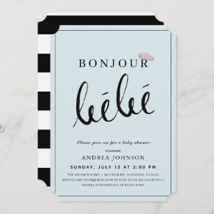 Bonjour Bebe Beret Modern Blue Boy Baby Shower Invitation