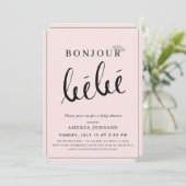Bonjour Bebe Beret Modern Pink Girl Baby Shower Invitation (Standing Front)