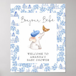 Bonjour Bebe Blue French Boy Welcome Baby Shower P Poster