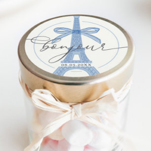 Bonjour Bébé Blue Paris Eiffel Baby Shower Classic Round Sticker