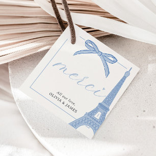 Bonjour Bébé Blue Paris Eiffel Baby Shower Favor Tags