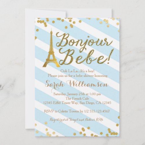 Bonjour Bebe Boy French Baby Shower Invitation