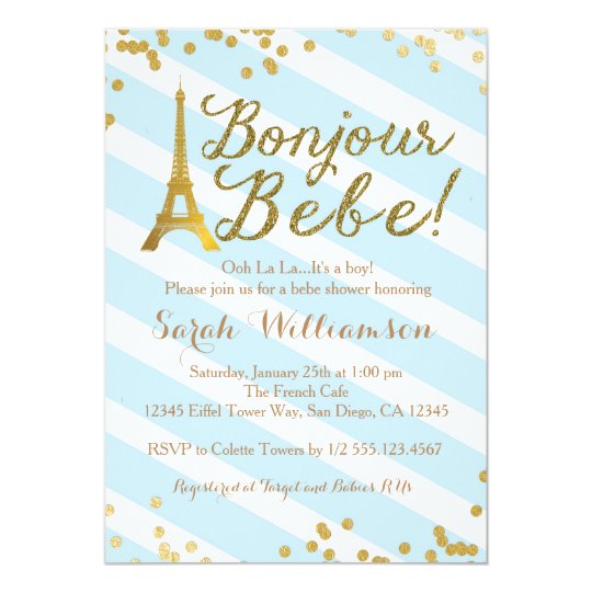 Bonjour Bebe Boy French Baby Shower Invitation