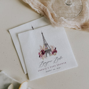 Bonjour Bébé Burgundy Floral Paris Baby Shower Napkins