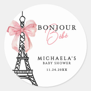 Bonjour Bébé Coquette Bow Paris Baby Shower Classic Round Sticker