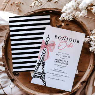 Bonjour Bébé Coquette Bow Paris Baby Shower Invitation