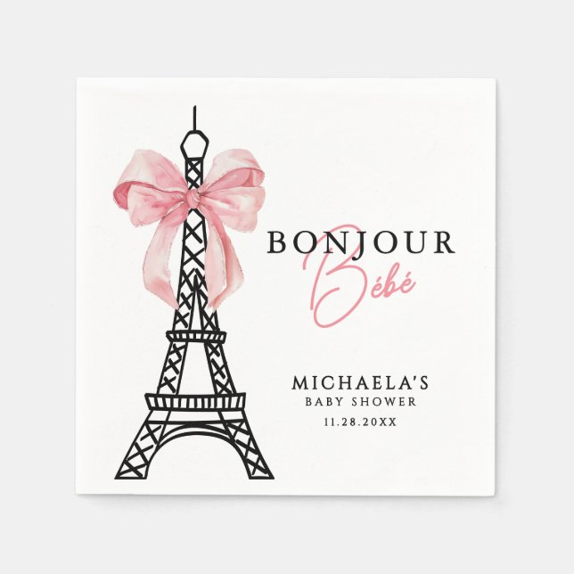 Bonjour Bébé Coquette Bow Paris Baby Shower Napkins (Front)