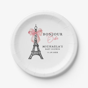 Bonjour Bébé Coquette Bow Paris Baby Shower Paper Plates