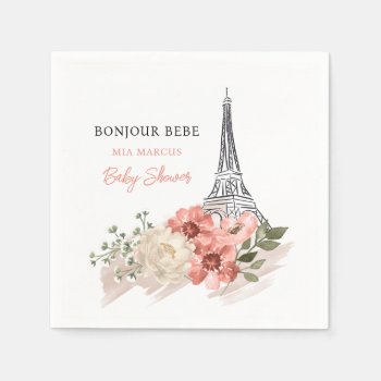 Bonjour Bebe Eiffel Tower Paris Baby Shower Napkins by marlenedesigner at Zazzle