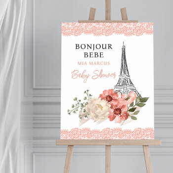 Bonjour Bebe Eiffel Tower Paris Baby Shower Poster by marlenedesigner at Zazzle