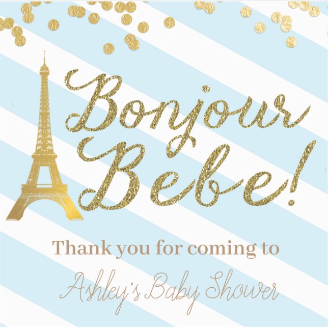 Bonjour Bebe Favor Stickers Baby Boy Shower Paris (Front)