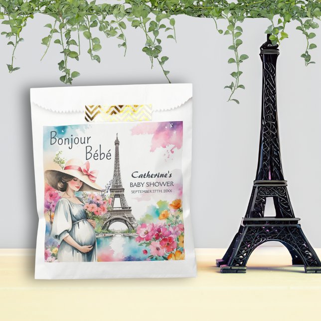 Bonjour Bebe Floral Eiffel Tower Paris Baby Shower Favor Bag (Creator Uploaded)