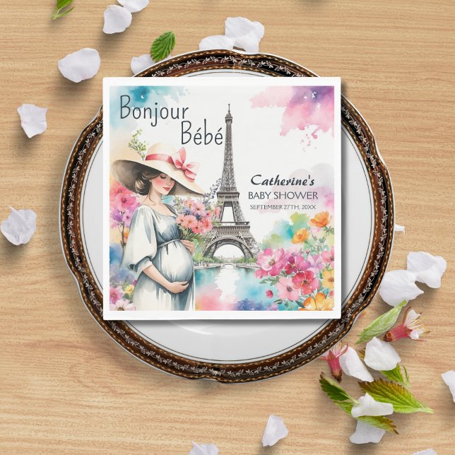 Bonjour Bebe Floral Eiffel Tower Paris Baby Shower Napkins (Creator Uploaded)