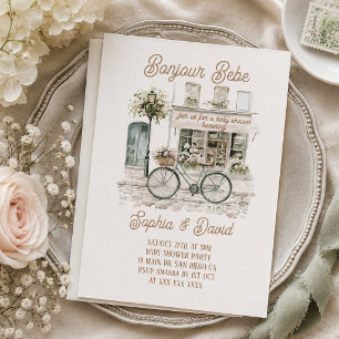 Bonjour Bebe Floral French Baby Shower  Invitation