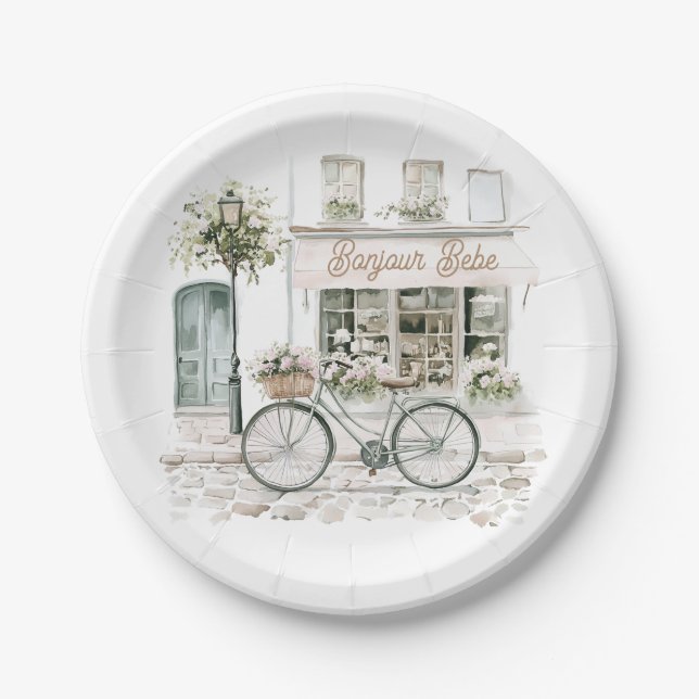 Bonjour Bebe French Baby Shower  Paper Plates (Front)