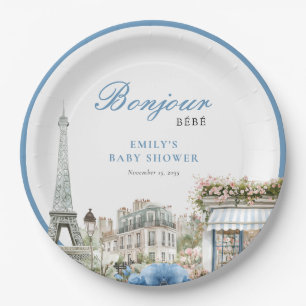 Bonjour Bebe French Blue Baby Shower Paper Plates
