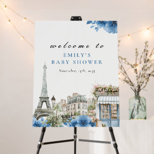 Bonjour Bébé French Blue Baby Shower Welcome Sign