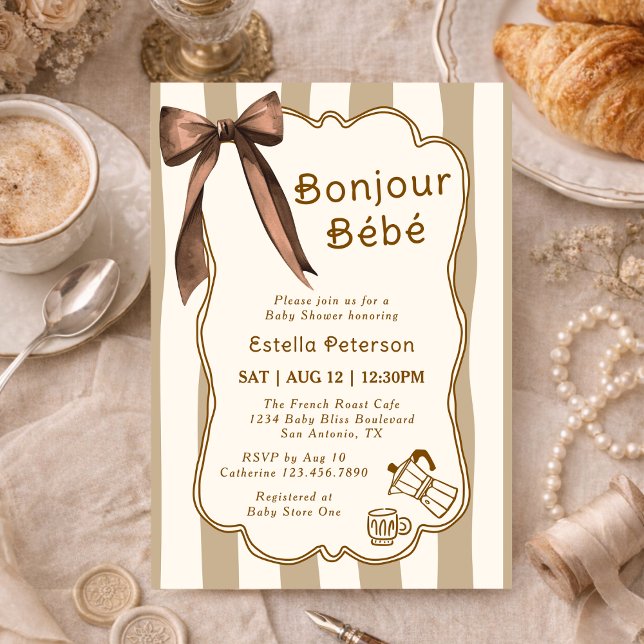 Bonjour Bebe French Coffee Shop Themed Baby Shower Invitation (Creator Uploaded)