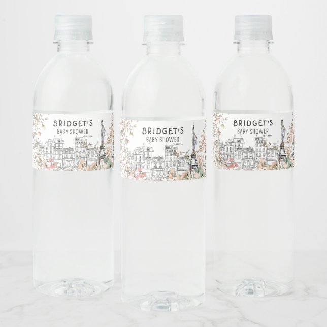 Bonjour Bebe French Gender Neutral Baby Shower Water Bottle Label (Bottles)