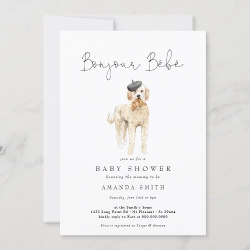 Bonjour Bebe French Golden Doodle Baby Shower Invitation