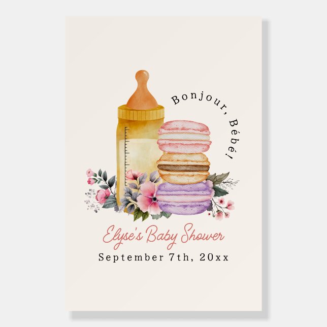 Bonjour Bébé French Macarons & Milk Baby Shower Foam Board (Front)