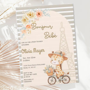 Bonjour Bebe French Paris Giraffe Baby Shower Invitation