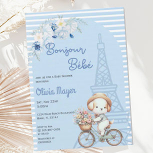 Bonjour Bebe French Paris Puppy Dog Baby Shower Invitation