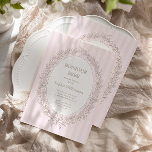 Bonjour Bebe French Patisserie Baby Shower Pink Invitation