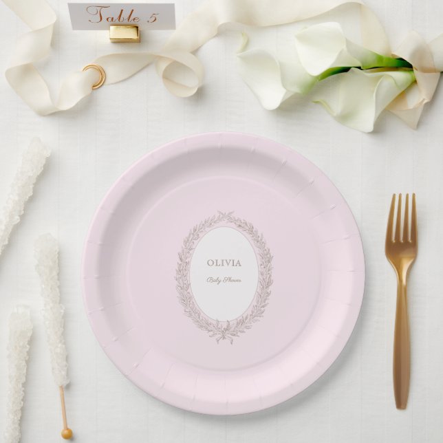 Bonjour Bebe French Patisserie Baby Shower Pink Paper Plates (Wedding)