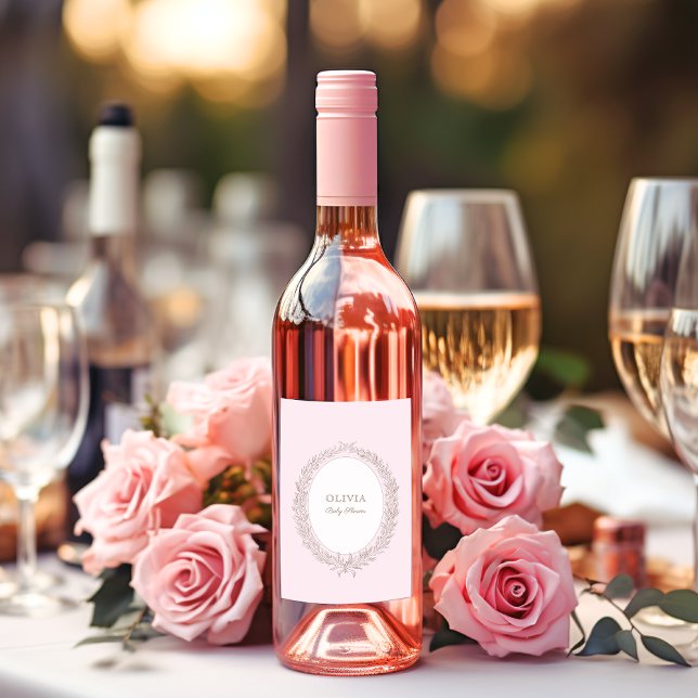 Bonjour Bebe French Patisserie Baby Shower Pink Wine Label (Creator Uploaded)