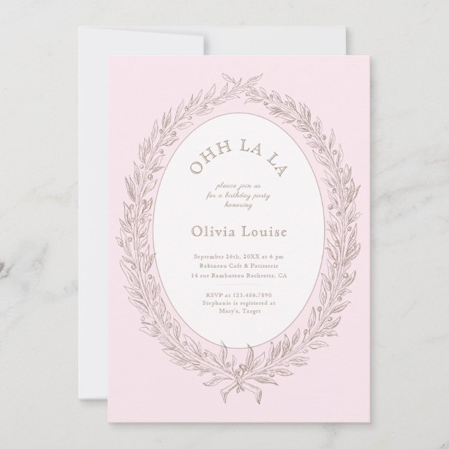 Bonjour Bebe French Patisserie Birthday Party Pink Invitation (Front)