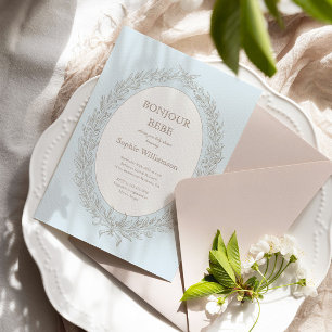 Bonjour Bebe French Patisserie Blue Baby Shower Invitation