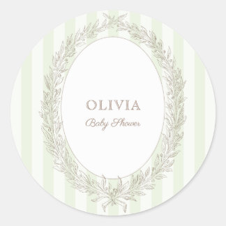 Bonjour Bebe French Patisserie Green Stripe Classic Round Sticker