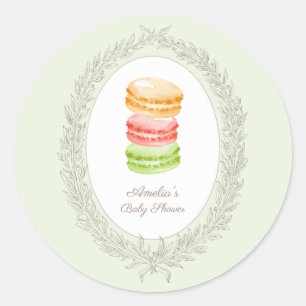 Bonjour Bebe French Patisserie Macaroons Green Classic Round Sticker