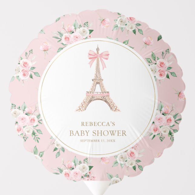 Bonjour Bebe French Pink Parisian Cafe Baby Shower Balloon (Front)