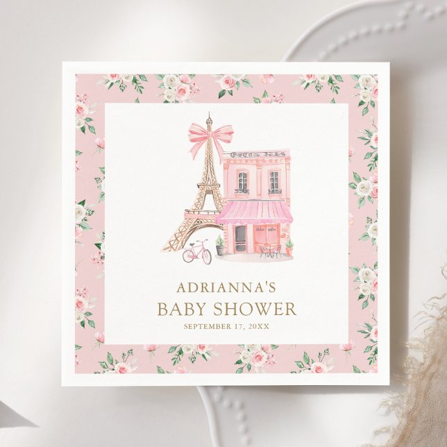 Bonjour Bebe French Pink Parisian Cafe Baby Shower Napkins (Creator Uploaded)
