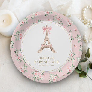 Bonjour Bebe French Pink Parisian Cafe Baby Shower Paper Plates