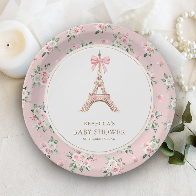 Bonjour Bebe French Pink Parisian Cafe Baby Shower Paper Plates (Creator Uploaded)