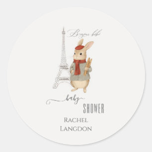 Bonjour Bebe French Rabbit Baby Shower Classic Round Sticker