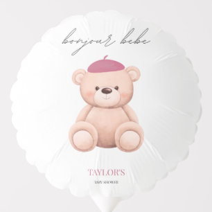 Bonjour Bebe French Watercolor Bear Baby Shower Balloon