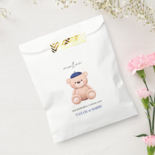 Bonjour Bebe French Watercolor Bear Baby Shower Favor Bag