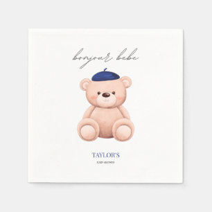 Bonjour Bebe French Watercolor Bear Baby Shower Napkins